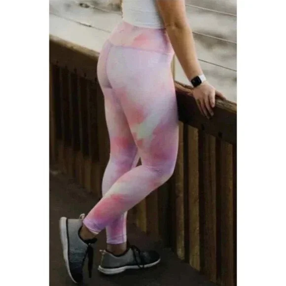 ZYIA Active Leggings Women’s Size 4 Pink Marble Tie-Dye High Waist Yoga Running - Picture 1 of 10